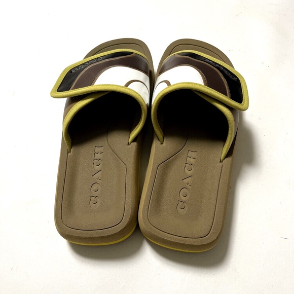 NWOB COACH Sport Slide Size 8 Rubber Pool Beach CA326 Brown Green Leather - Picture 8 of 10